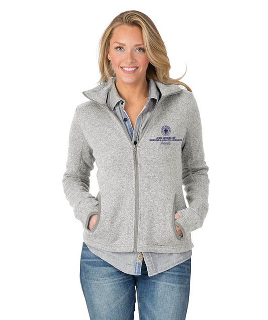 Women's Heathered Sweater Fleece Jacket w/ choice of Saint Anselm logo