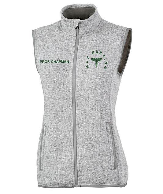 WOMEN'S HEATHERED FLEECE VEST W/ MCC Nursing Faculty Logo