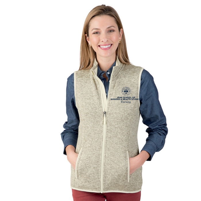 Women's Heathered Sweater Fleece Vest w/ choice of Saint Anselm logo