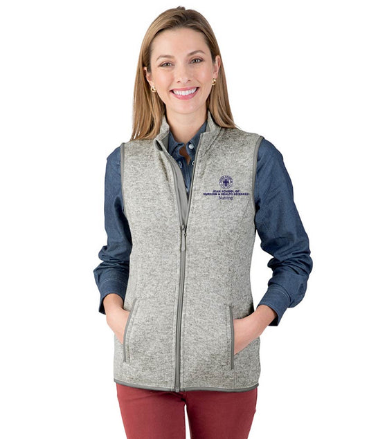 Women's Heathered Sweater Fleece Vest w/ choice of Saint Anselm logo