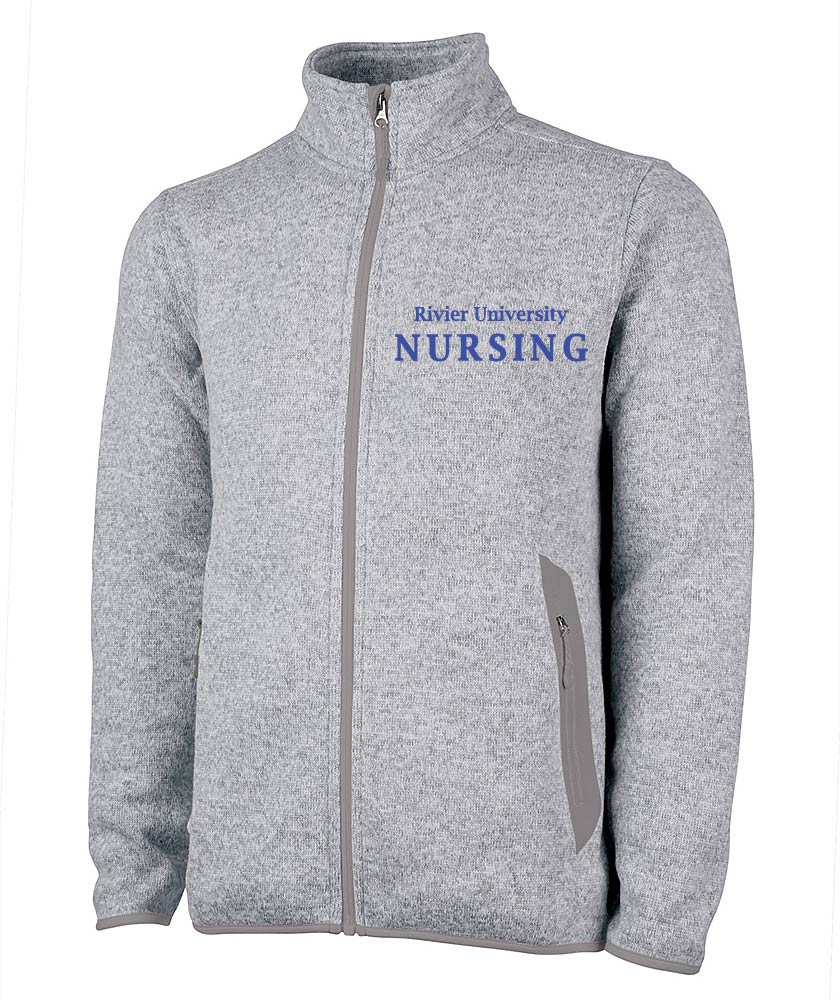 MEN'S HEATHERED FLEECE JACKET w/ Rivier Nursing logo