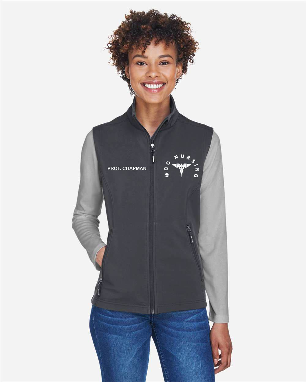 CORE365 Ladies' Cruise Two-Layer Fleece Bonded Soft Shell Vest w/ MCC Nursing logo