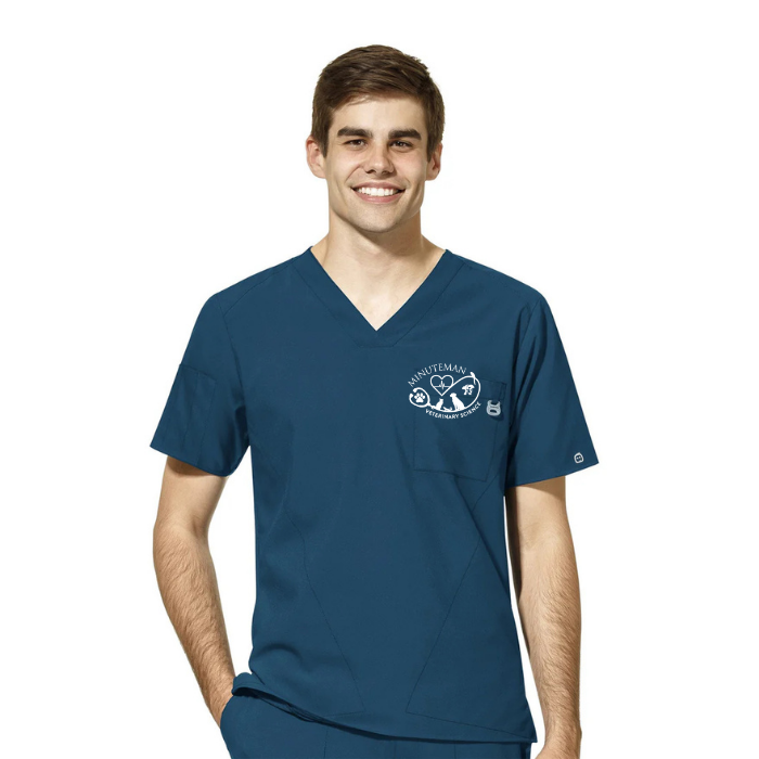 Minuteman Men's V Neck Shirt in Caribbean w/ Veterinary Science logo