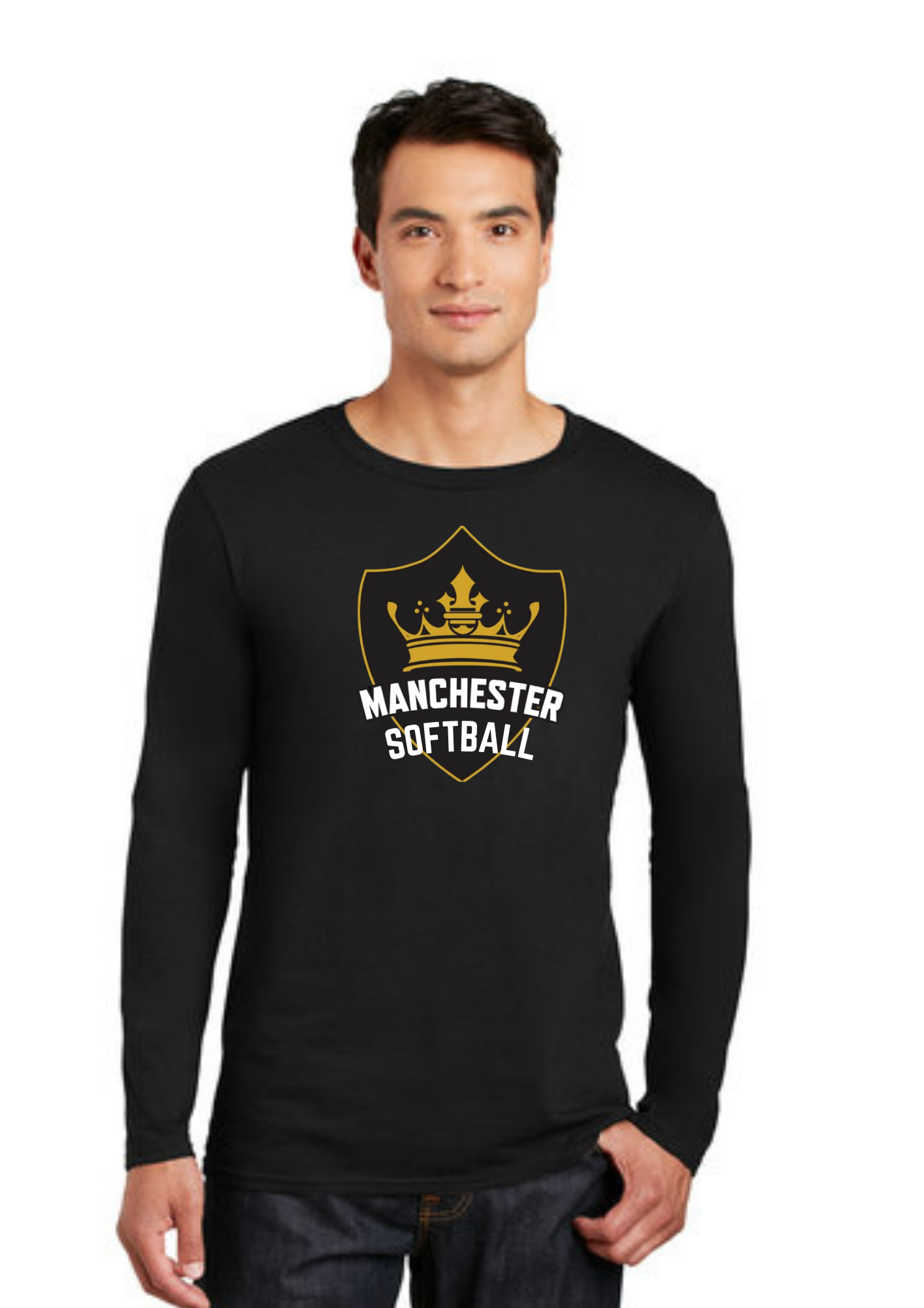 Manchester Softball Unisex Long Sleeve T with Logo in White or Black