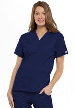 Load image into Gallery viewer, Workwear Line: V-Neck Top in Navy with UNH embroidery
