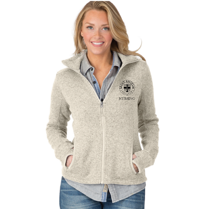 Women's Heathered Sweater Fleece Jacket w/ choice of Saint Anselm logo