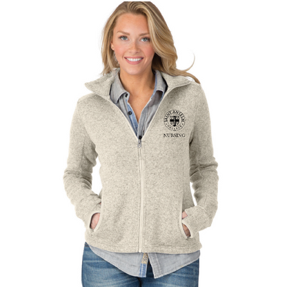 Women's Heathered Sweater Fleece Jacket w/ choice of Saint Anselm logo