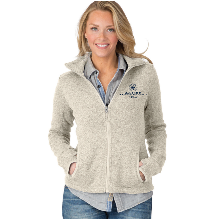 Women's Heathered Sweater Fleece Jacket w/ choice of Saint Anselm logo