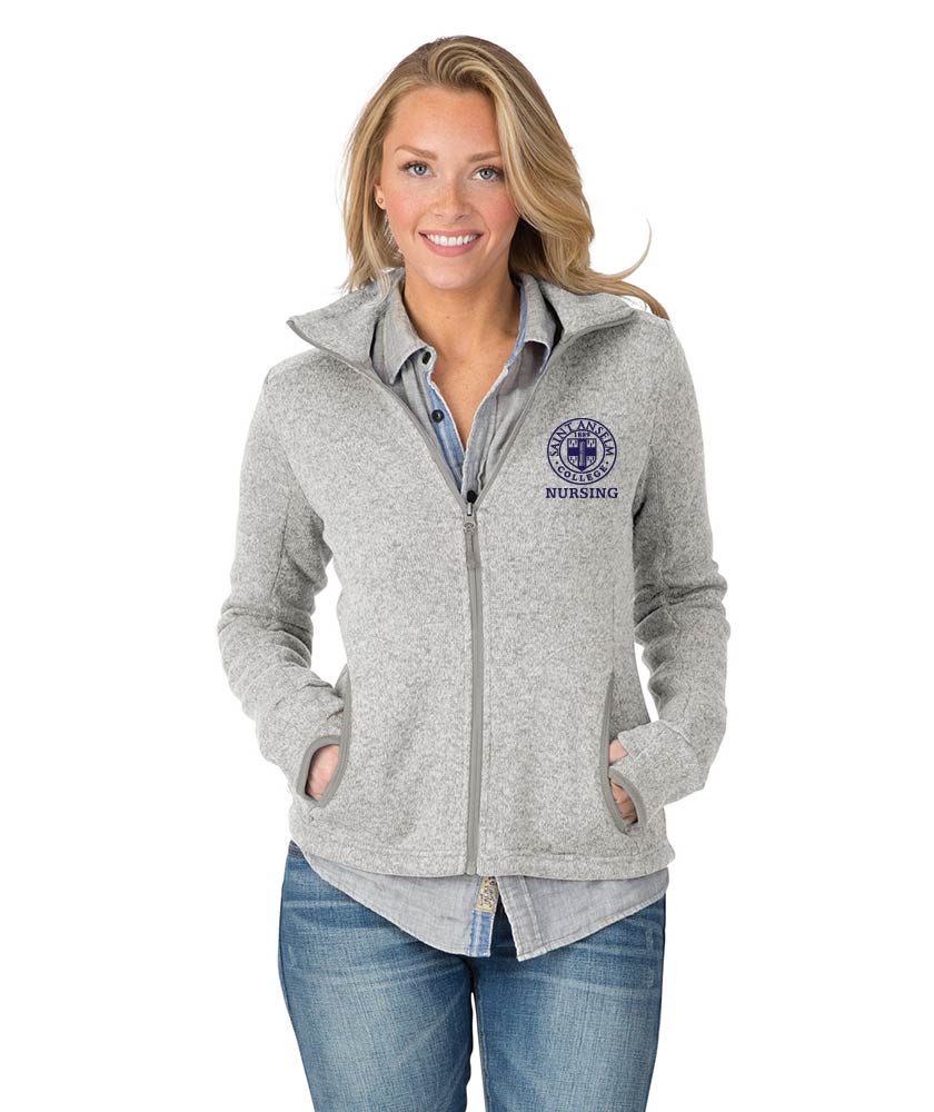 Women's Heathered Sweater Fleece Jacket w/ choice of Saint Anselm logo