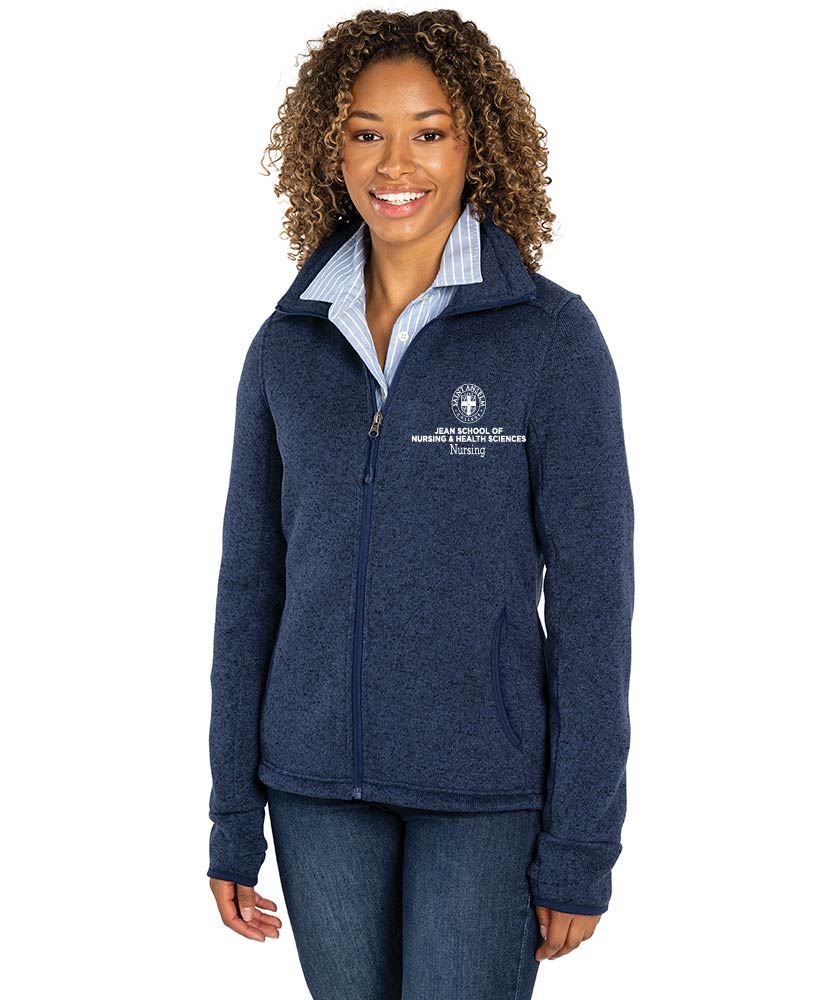 Women's Heathered Sweater Fleece Jacket w/ choice of Saint Anselm logo