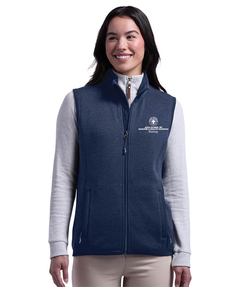Women's Heathered Sweater Fleece Vest w/ choice of Saint Anselm logo