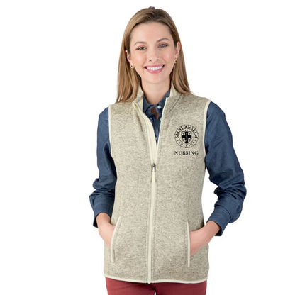 Women's Heathered Sweater Fleece Vest w/ choice of Saint Anselm logo