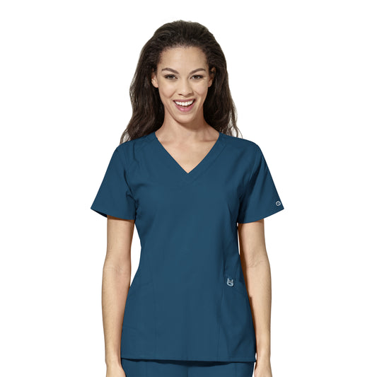 Women's V Neck Shirt in Caribbean w/ MCPHS Pharmacy logo