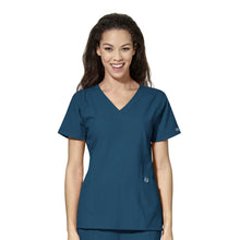 Load image into Gallery viewer, Women&#39;s V Neck Shirt in Caribbean w/ MCPHS Pharmacy logo
