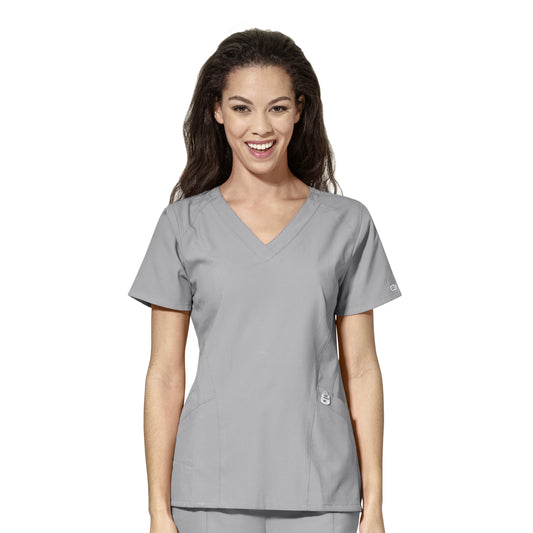 Women's V Neck Shirt in Grey w/ QCC Surg Tech logo