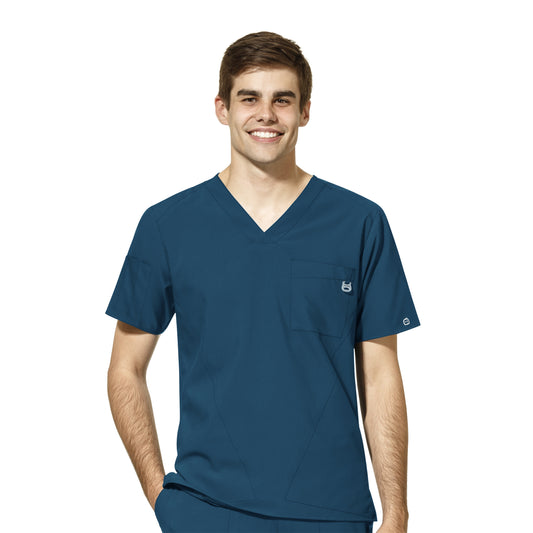 Men's V Neck Shirt in Caribbean w/ MCPHS Pharmacy logo