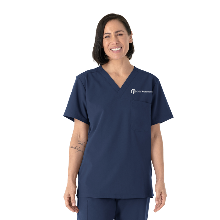 Unisex Nurtur #6680 V-Neck Top in Navy w/ Ortho RI logo