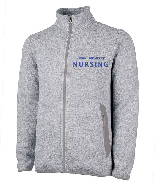 MEN'S HEATHERED FLEECE JACKET w/ Rivier Nursing logo