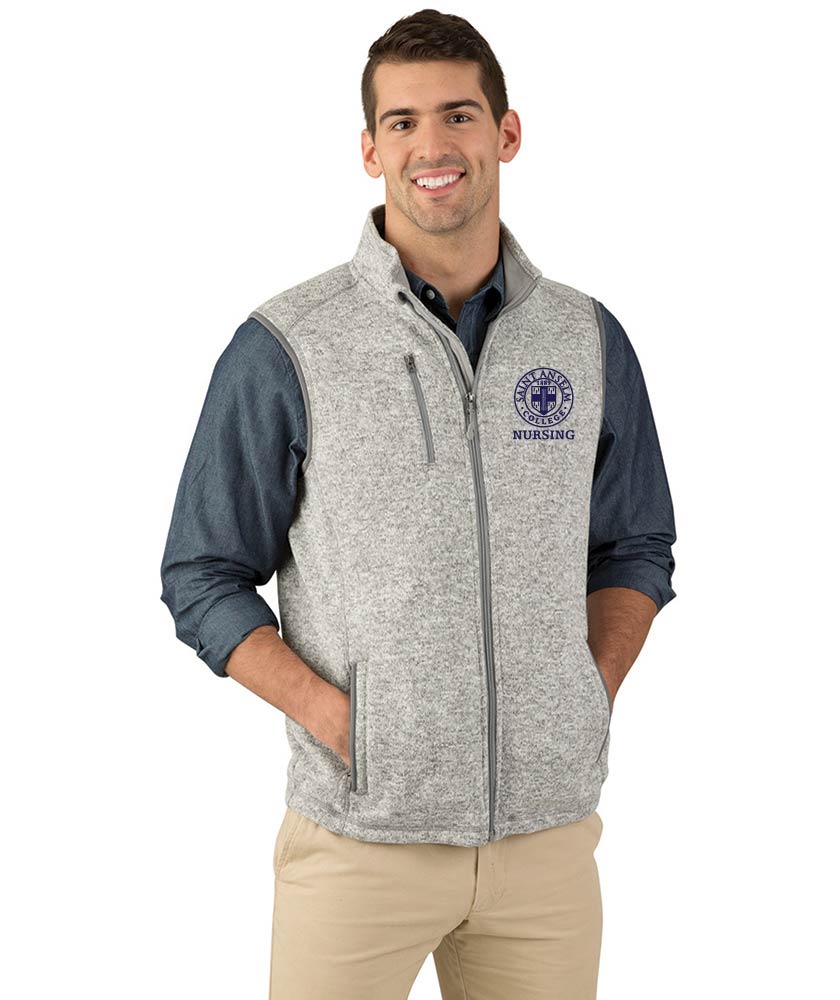 Men's Heathered Sweater Fleece Vest w/ choice of Saint Anselm logo