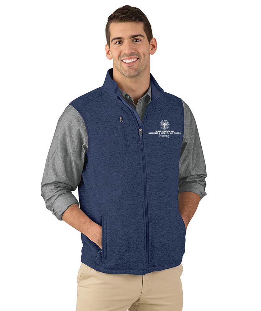 Men's Heathered Sweater Fleece Vest w/ choice of Saint Anselm logo
