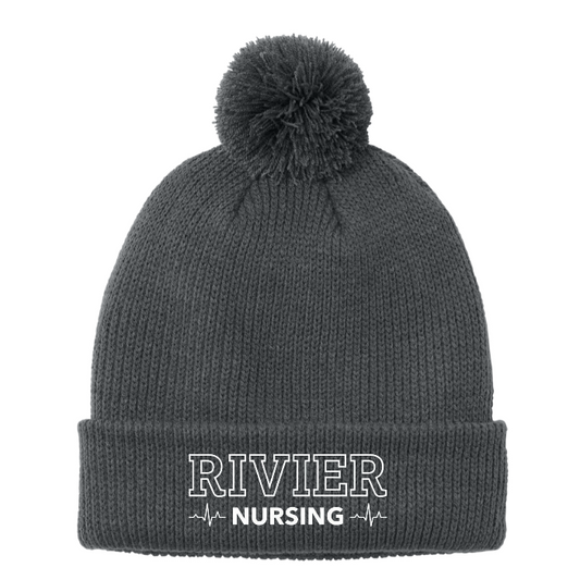 Port Authority® Cozy Pom Beanie w/ Rivier Nursing Logo