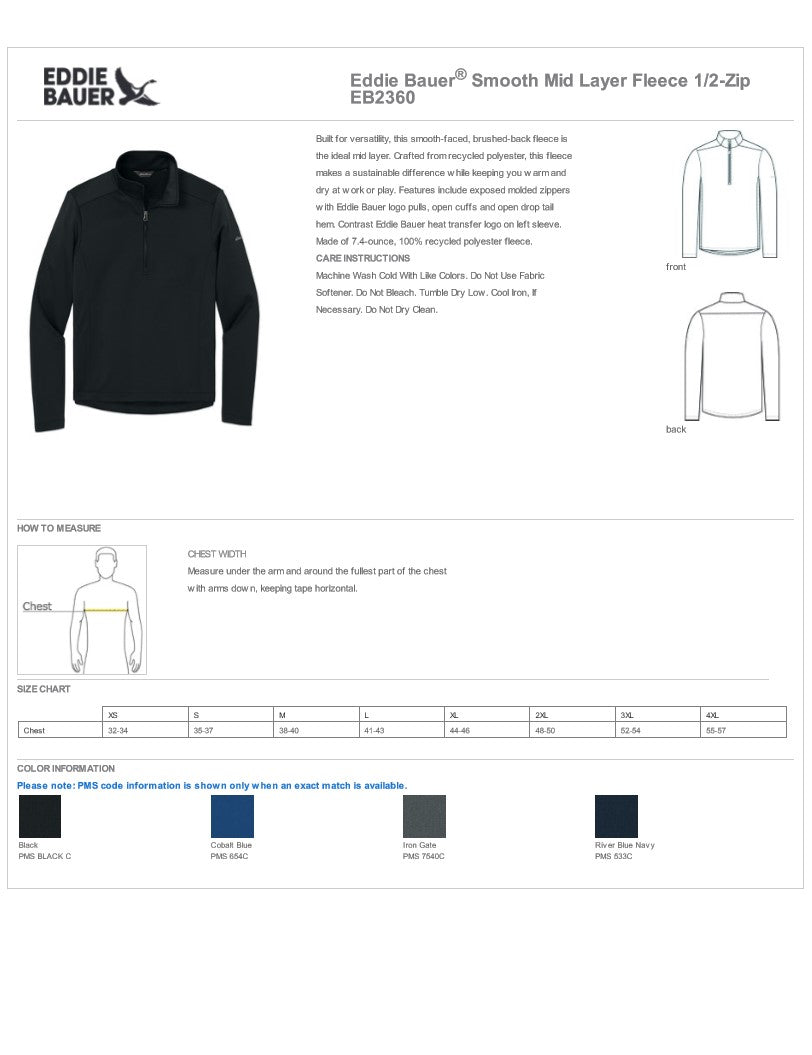 Eddie Bauer Men's Smooth Mid Layer Fleece 1/2 Zip w/ Saint Anselm Nursing