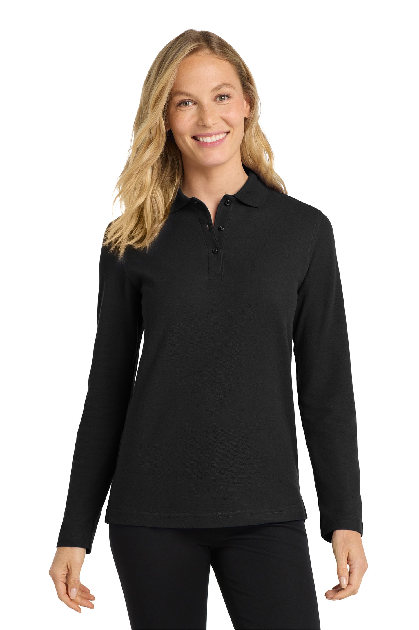 Port Authority® L500LS Women's Silk Touch™ Long Sleeve Polo w/ Lindner Dental logo