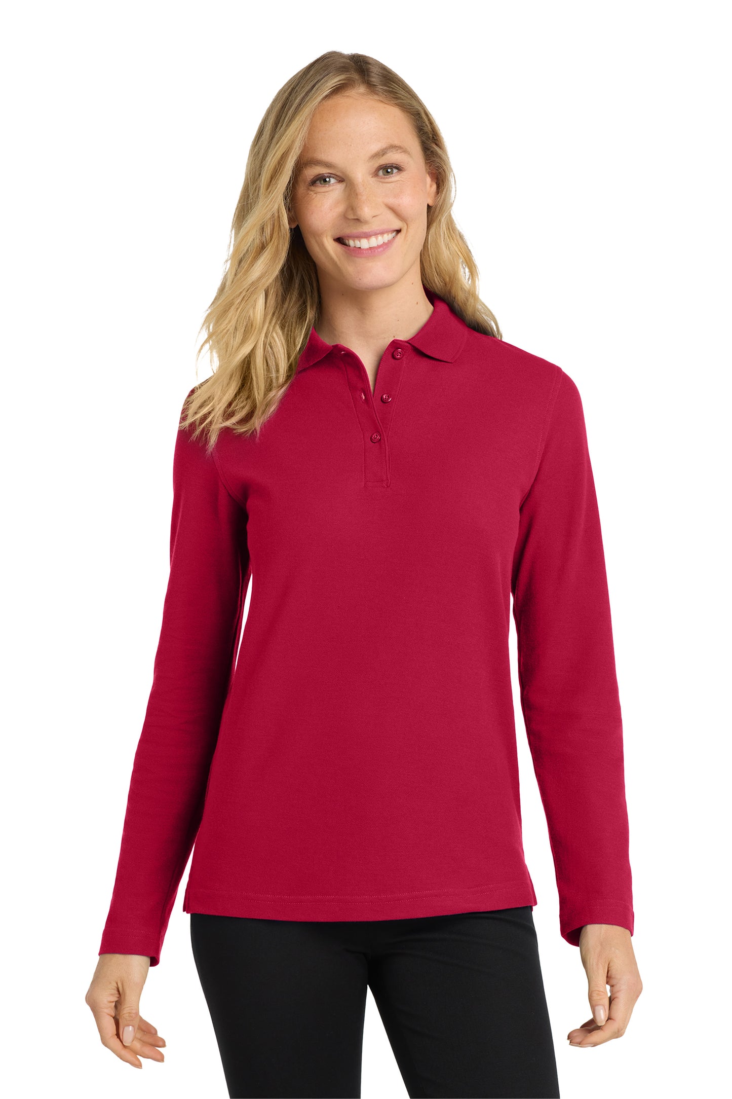 Port Authority® L500LS Women's Silk Touch™ Long Sleeve Polo w/ Lindner Dental logo