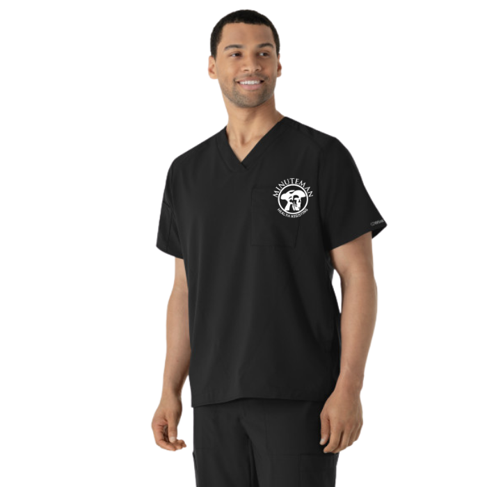 Minuteman Men's V Neck Shirt in Black w/ Health Assisting logo