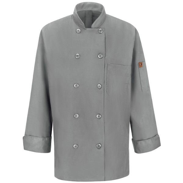 Women's Grey Chef Chef Coat- Alvirne Knife logo + Name (Senior)