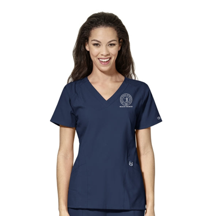 Women's V Neck Shirt in Navy - Seacoast Health Embroidery