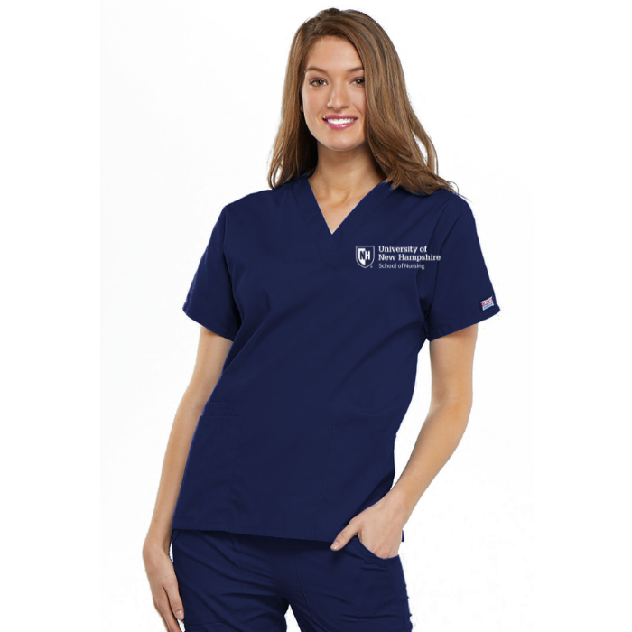 Workwear Line: V-Neck Top in Navy with UNH embroidery – McGill's Uniforms