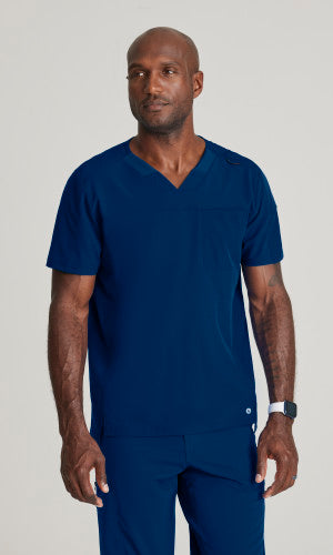Men's Navy V-Neck Top with Endicott Embroidery