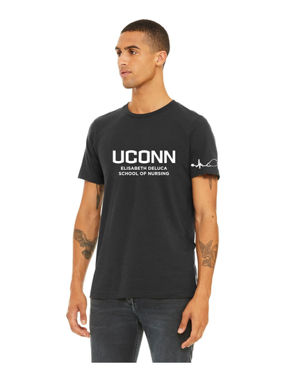 Bella Unisex Tee w/ UCONN E. DELUCA SON logo, Short or Long Sleeve Options (Optional)
