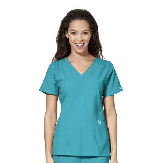 W123 Women's V Neck Shirt in Teal