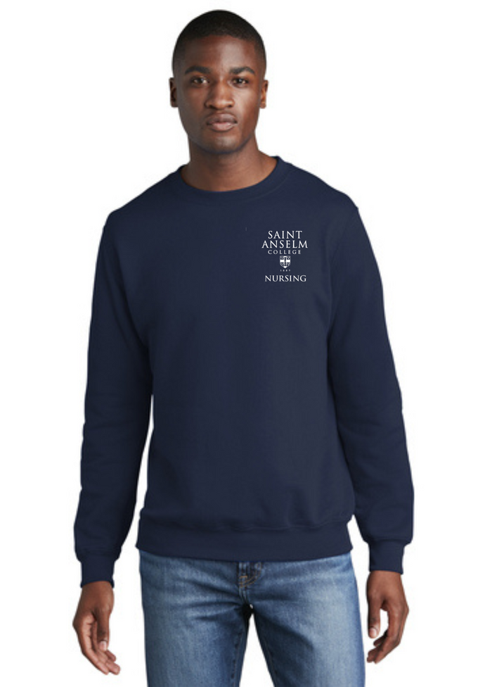 Navy Crew Neck Sweatshirt with St. Anselm Nursing Logo