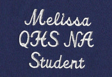 Load image into Gallery viewer, Women&#39;s Navy V-Neck Shirt - QHS NA Student Embroidery w/ name
